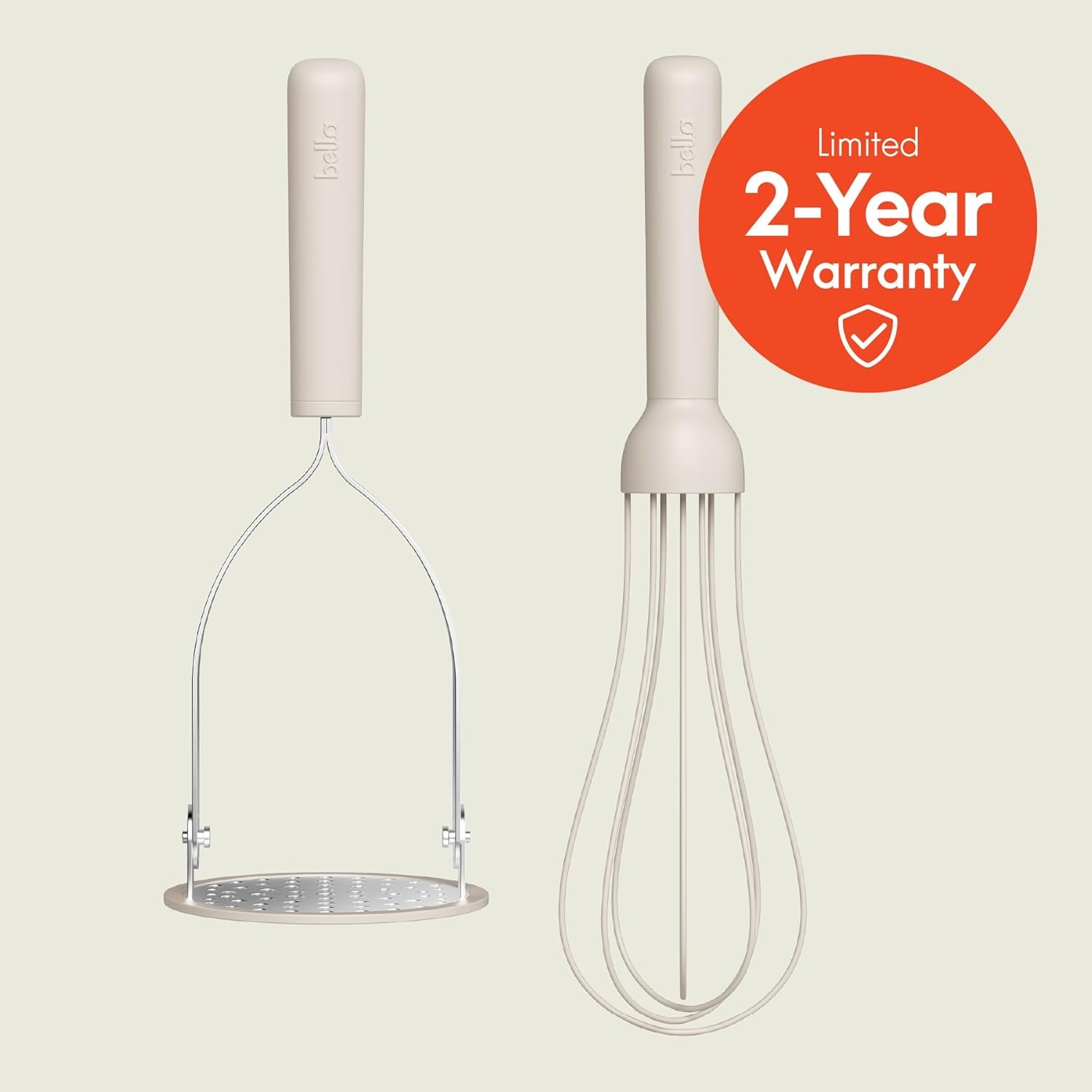 image:imagebella 2Piece Compact Masher and Whisk Set Fold Flat Stainless steel and silicone Foldable Masher Ballon Whisk Flat Whisk Nonstick Nonslip Heat safe to 425F OatmilkOatmilk