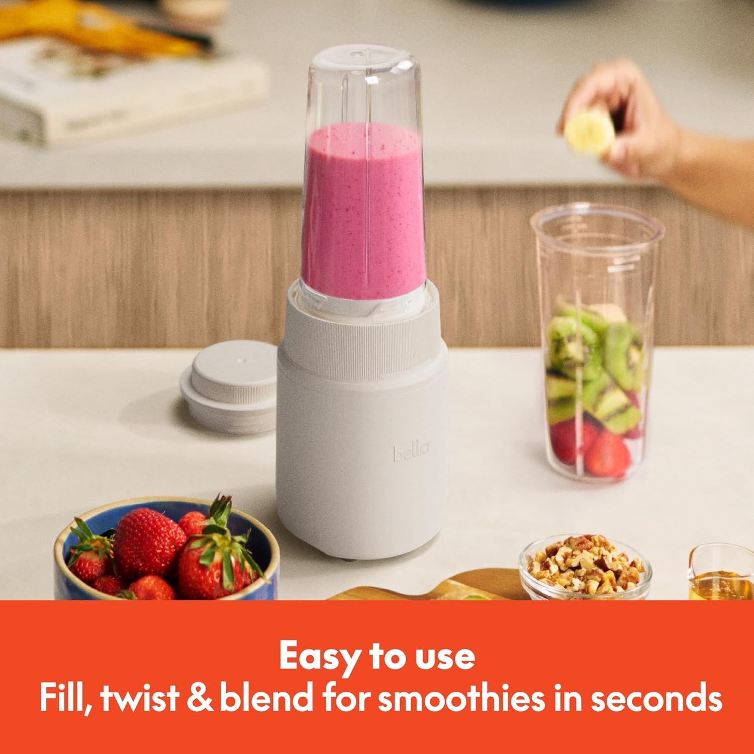 image:imagebella 6 Pcs Portable Rocket Blender Juicer amp Smoothie Maker Press amp Twist Design EverGood amp BPA Free Dishwasher Safe Parts 4 Tip Stainless Steel Blade Cord Wrap 240 Watt Motor SurfOatmilk