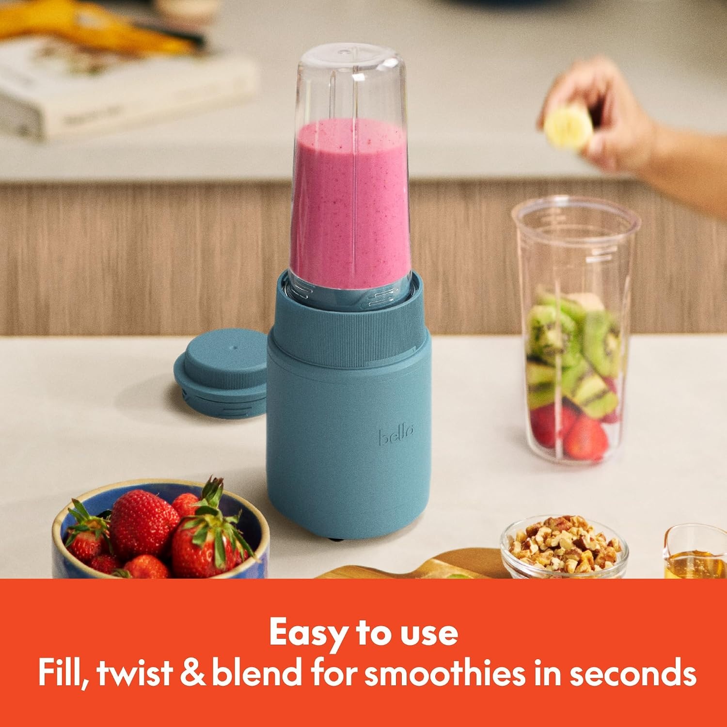 image:imagebella 6 Pcs Portable Rocket Blender Juicer amp Smoothie Maker Press amp Twist Design EverGood amp BPA Free Dishwasher Safe Parts 4 Tip Stainless Steel Blade Cord Wrap 240 Watt Motor SurfSurf