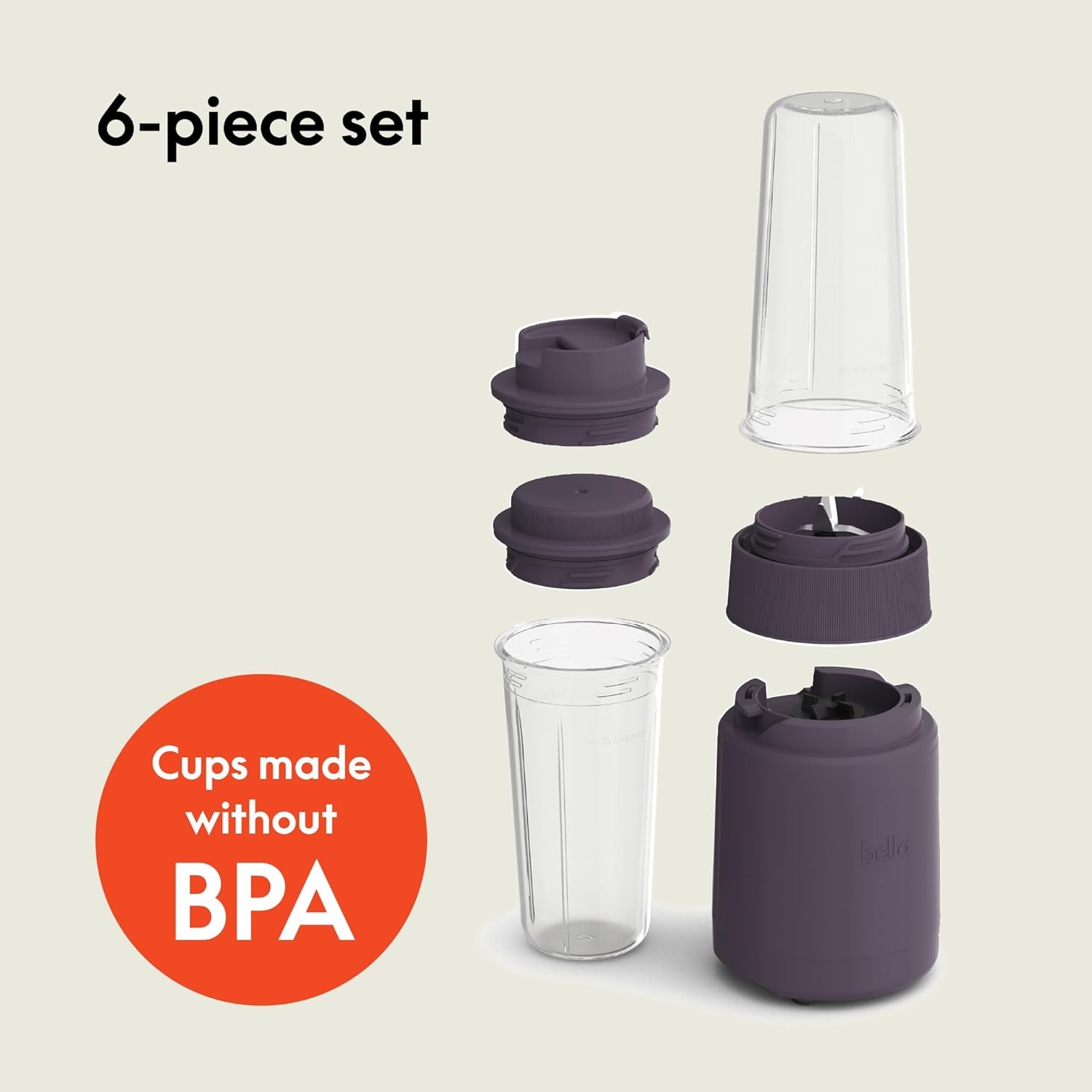 image:imagebella 6 Pcs Portable Rocket Blender Juicer amp Smoothie Maker Press amp Twist Design EverGood amp BPA Free Dishwasher Safe Parts 4 Tip Stainless Steel Blade Cord Wrap 240 Watt Motor SurfPlum