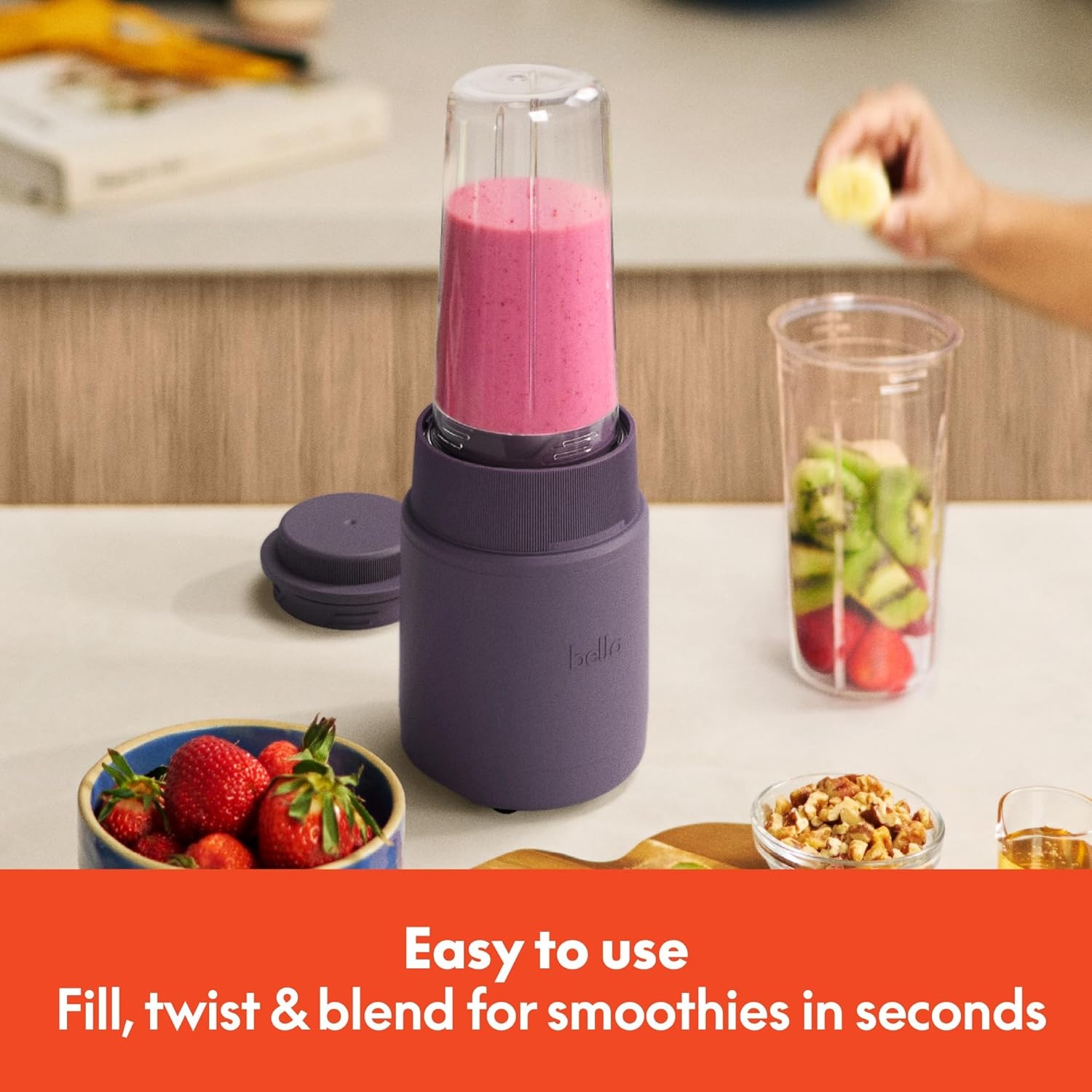 image:imagebella 6 Pcs Portable Rocket Blender Juicer amp Smoothie Maker Press amp Twist Design EverGood amp BPA Free Dishwasher Safe Parts 4 Tip Stainless Steel Blade Cord Wrap 240 Watt Motor SurfPlum