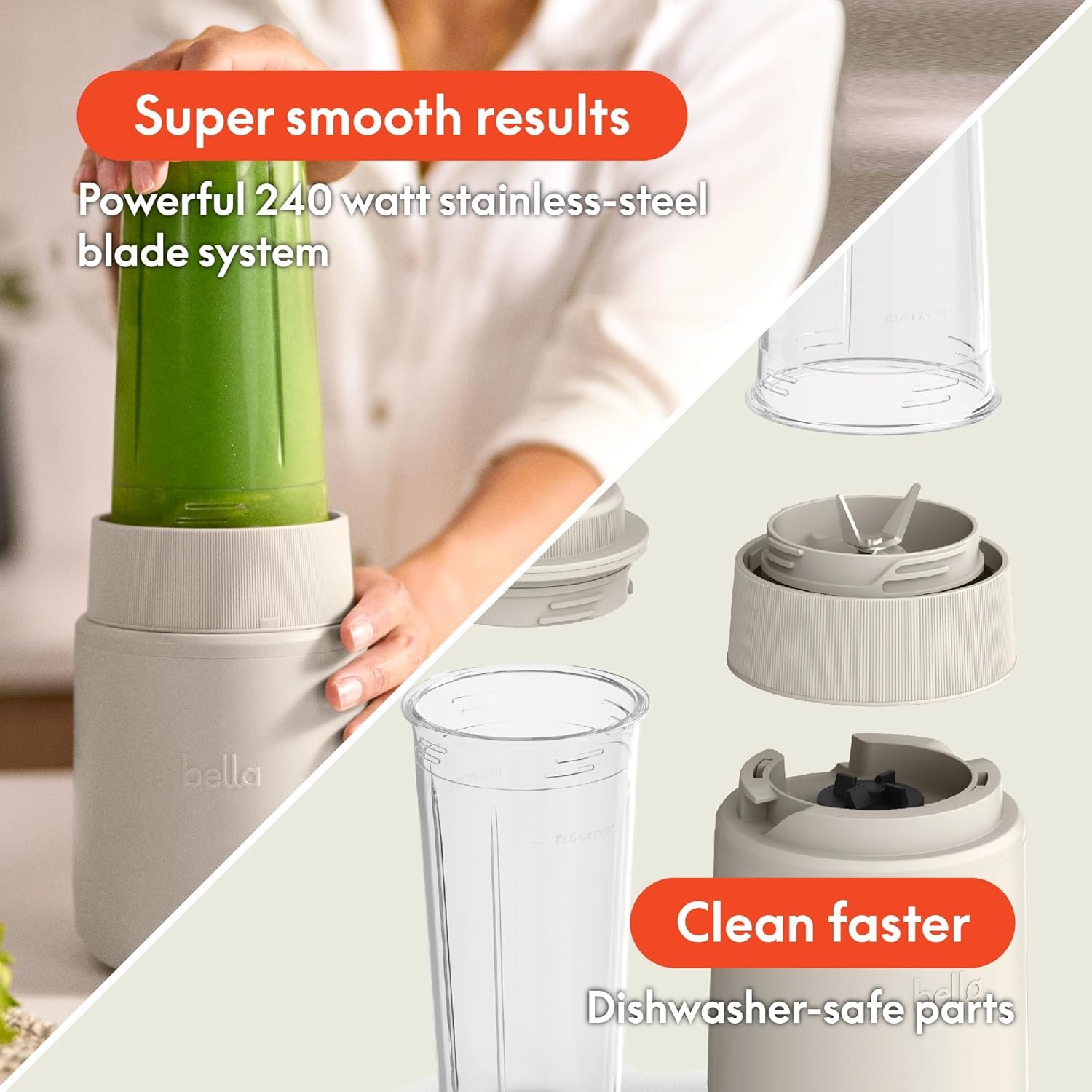 image:imagebella 6 Pcs Portable Rocket Blender Juicer amp Smoothie Maker Press amp Twist Design EverGood amp BPA Free Dishwasher Safe Parts 4 Tip Stainless Steel Blade Cord Wrap 240 Watt Motor SurfOatmilk