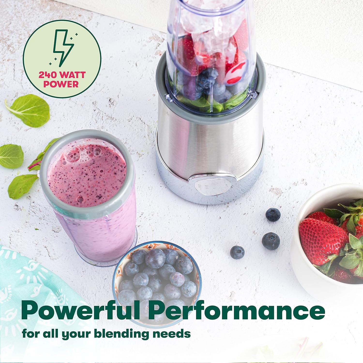 image:imagebella 6 Pcs Portable Rocket Blender Juicer amp Smoothie Maker Press amp Twist Design EverGood amp BPA Free Dishwasher Safe Parts 4 Tip Stainless Steel Blade Cord Wrap 240 Watt Motor SurfStainless Steel