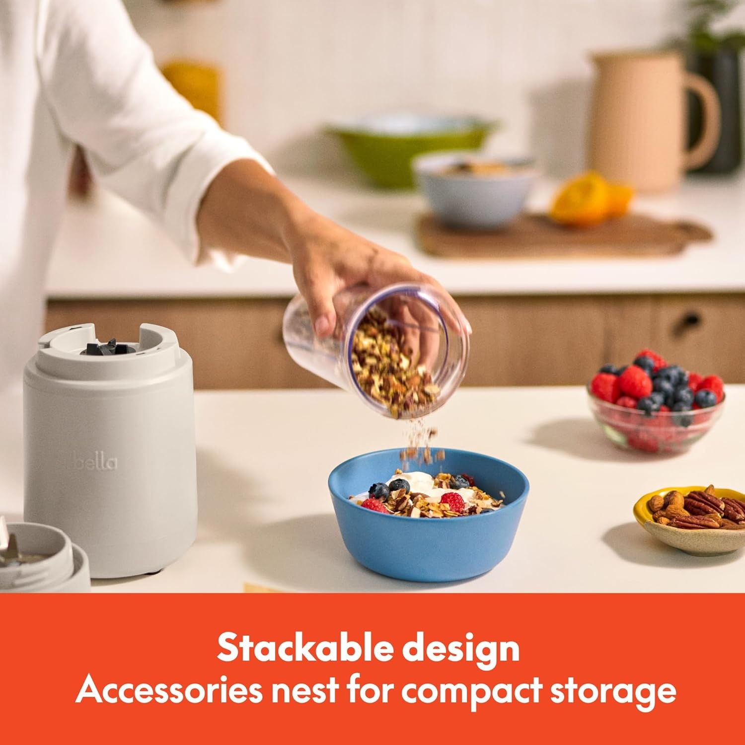 image:imagebella 6 Pcs Portable Rocket Blender Juicer amp Smoothie Maker Press amp Twist Design EverGood amp BPA Free Dishwasher Safe Parts 4 Tip Stainless Steel Blade Cord Wrap 240 Watt Motor SurfOatmilk