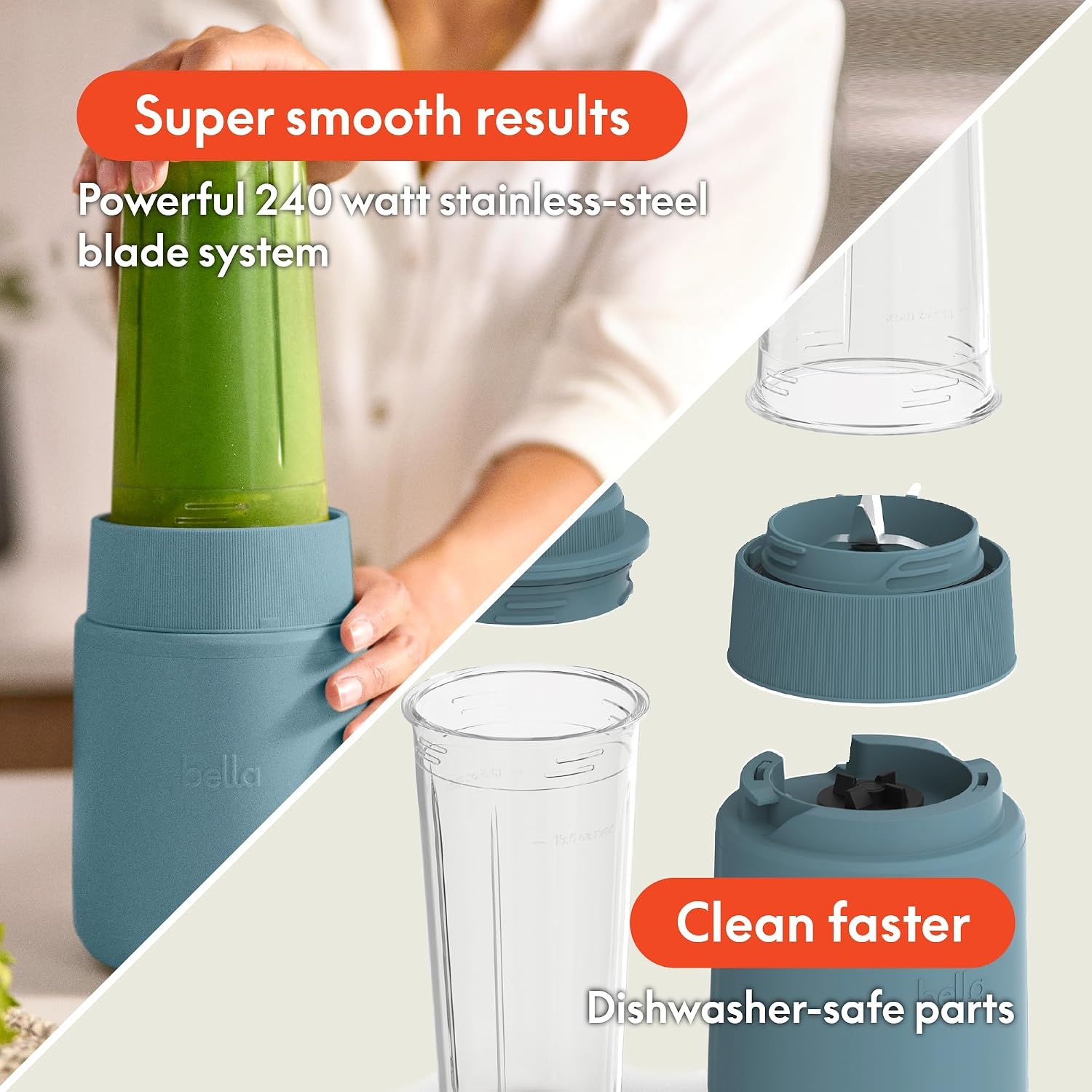 image:imagebella 6 Pcs Portable Rocket Blender Juicer amp Smoothie Maker Press amp Twist Design EverGood amp BPA Free Dishwasher Safe Parts 4 Tip Stainless Steel Blade Cord Wrap 240 Watt Motor SurfSurf