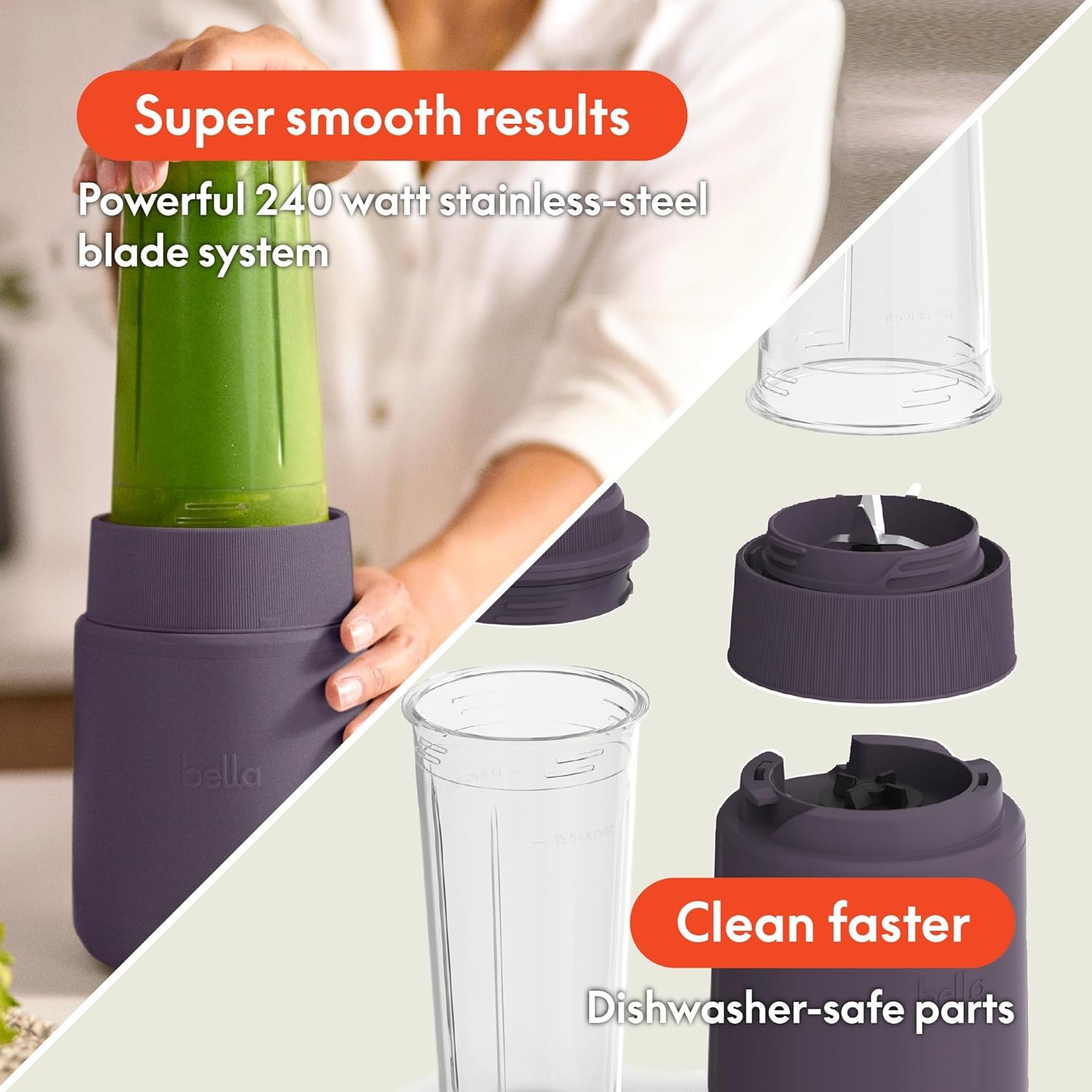 image:imagebella 6 Pcs Portable Rocket Blender Juicer amp Smoothie Maker Press amp Twist Design EverGood amp BPA Free Dishwasher Safe Parts 4 Tip Stainless Steel Blade Cord Wrap 240 Watt Motor SurfPlum