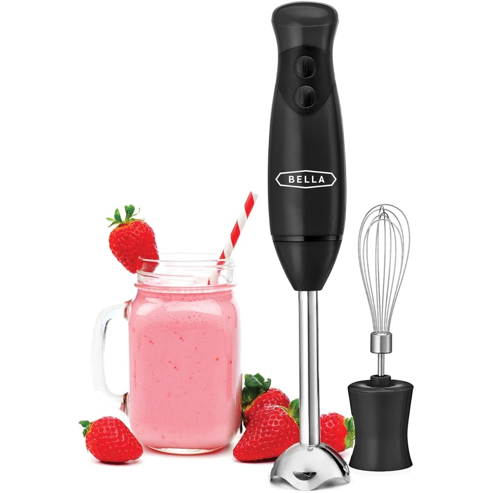 image:imageBELLA Immersion Hand Blender Portable Mixer with Whisk Attachment  Electric Handheld Juicer Shakes Baby Food and Smoothie Maker Stainless Steel BlackBlack