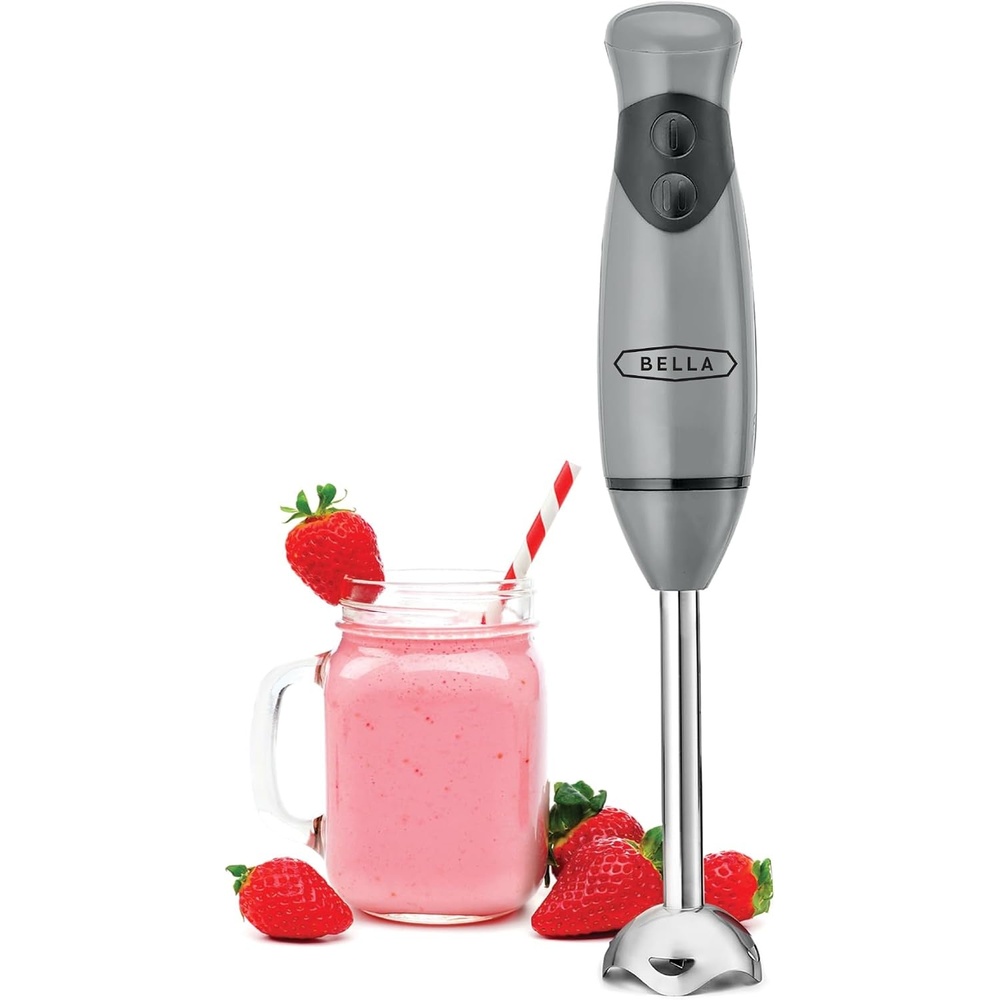 image:imageBELLA Immersion Hand Blender Portable Mixer with Whisk Attachment  Electric Handheld Juicer Shakes Baby Food and Smoothie Maker Stainless Steel BlackGray