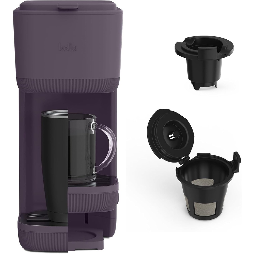 image:imageBELLA Single Serve Coffee Maker K Cup amp Coffee Ground Compatible with Removable Adjustable Drip Tray Auto Shutoff amp Reusable Dishwasher Safe Accessories Brews 6oz to 14oz 1000 Watt SurfPlum