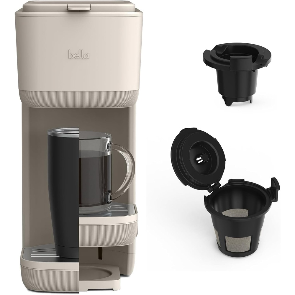image:imageBELLA Single Serve Coffee Maker K Cup amp Coffee Ground Compatible with Removable Adjustable Drip Tray Auto Shutoff amp Reusable Dishwasher Safe Accessories Brews 6oz to 14oz 1000 Watt SurfOatmilk