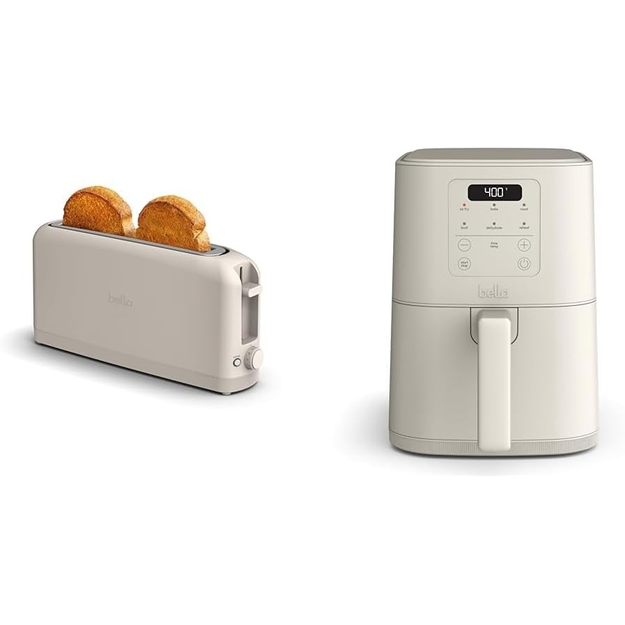 image:imageBELLA Slim 2 Slice Toaster  4Qt Slim Air Fryer Fitsanywhere Kitchenware Small Air Fryer w 6 Preset Cooking Options and Slim Toaster w 6 Shades Control Oatmilk