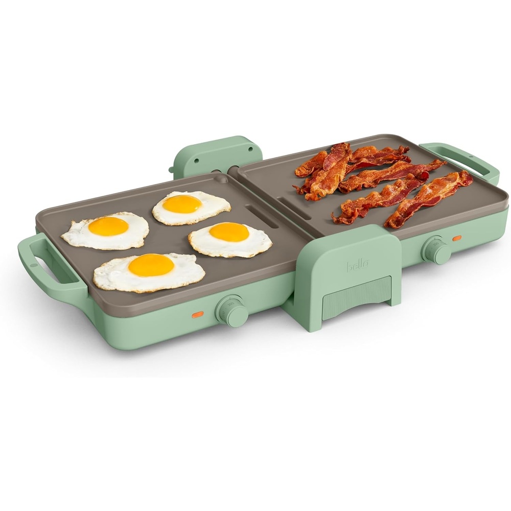 image:imageBella 10x 20 Ceramic FoldnStore Dual Temp Griddle Fitsanywhere Kitchenware EverGood Ceramic Nonstick Coating 2 Temperature Zones up to 400F Dishwasher Safe Drip Tray 1500 Watt OatmilkSeaglass