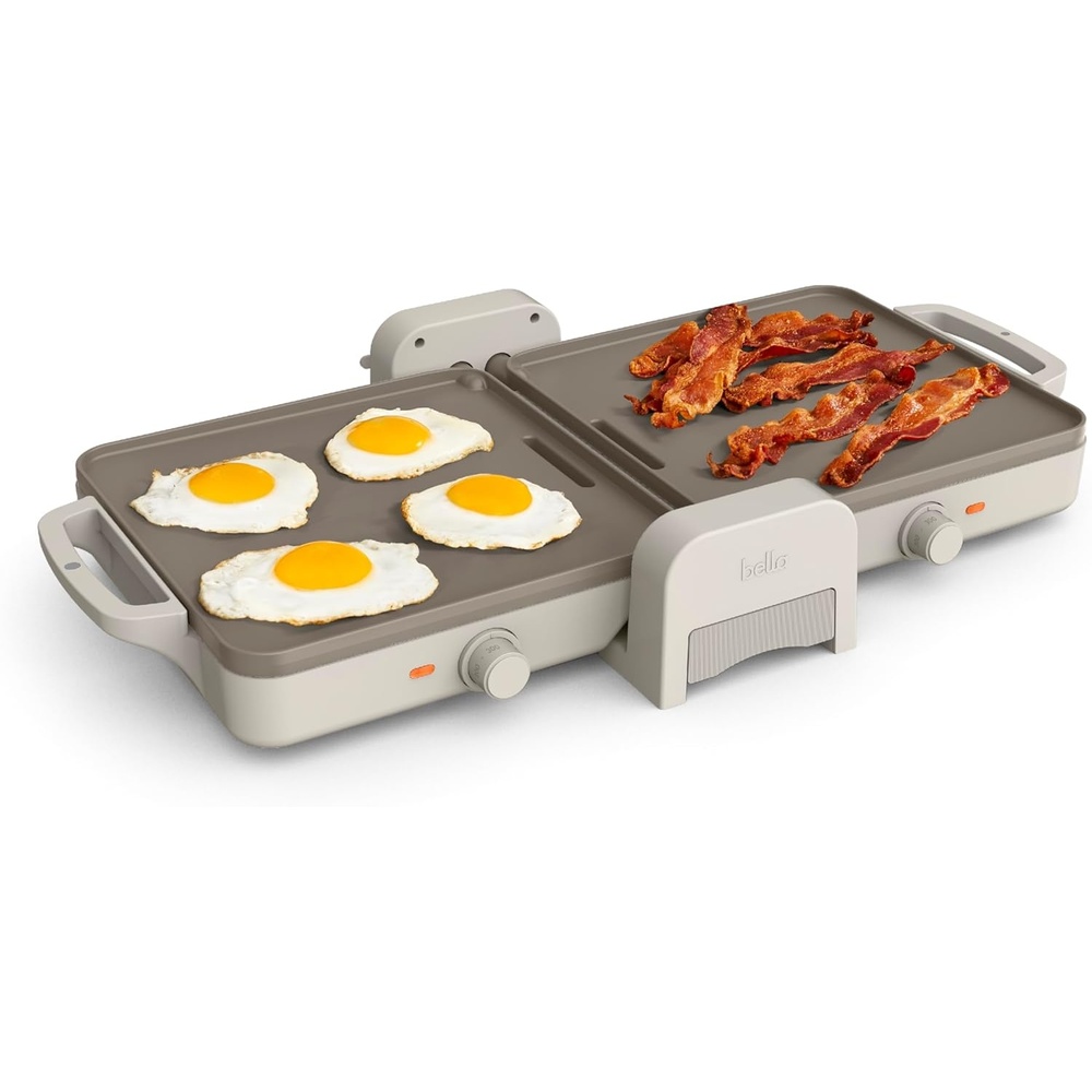 image:imageBella 10x 20 Ceramic FoldnStore Dual Temp Griddle Fitsanywhere Kitchenware EverGood Ceramic Nonstick Coating 2 Temperature Zones up to 400F Dishwasher Safe Drip Tray 1500 Watt OatmilkOatmilk