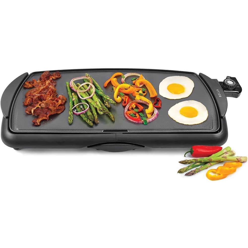 image:imagebella 10 x 20 Electric Griddle with Warming Tray EverGood Ceramic Nonstick Coating amp Removable Temperature Probe DishwasherSafe Drip Tray amp Cool Touch Handles 1500 Watt OatmilkBlack