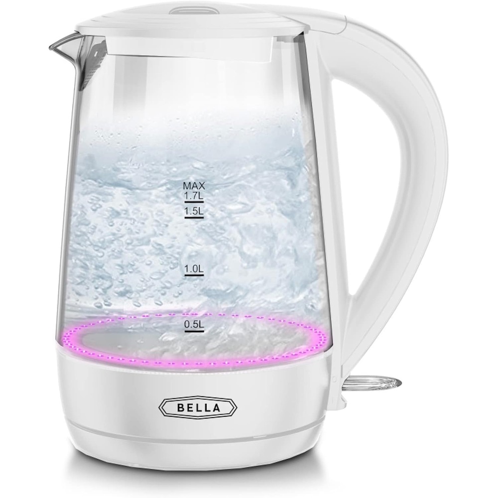 image:imagebella 17 Liter Glass Electric Kettle Quickly Boil 7 Cups of Water in 67 Minutes Soft Blue LED Lights Illuminate While Boiling Cordless Portable Water Heater Carefree Auto ShutOff BlackWhite  Pink