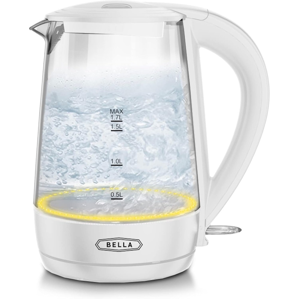 image:imagebella 17 Liter Glass Electric Kettle Quickly Boil 7 Cups of Water in 67 Minutes Soft Blue LED Lights Illuminate While Boiling Cordless Portable Water Heater Carefree Auto ShutOff BlackWhite  Yellow