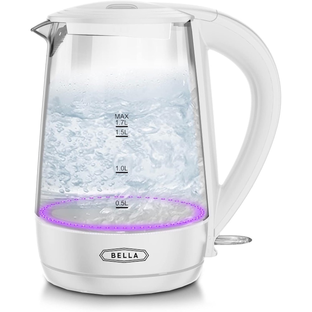 image:imagebella 17 Liter Glass Electric Kettle Quickly Boil 7 Cups of Water in 67 Minutes Soft Blue LED Lights Illuminate While Boiling Cordless Portable Water Heater Carefree Auto ShutOff BlackWhite