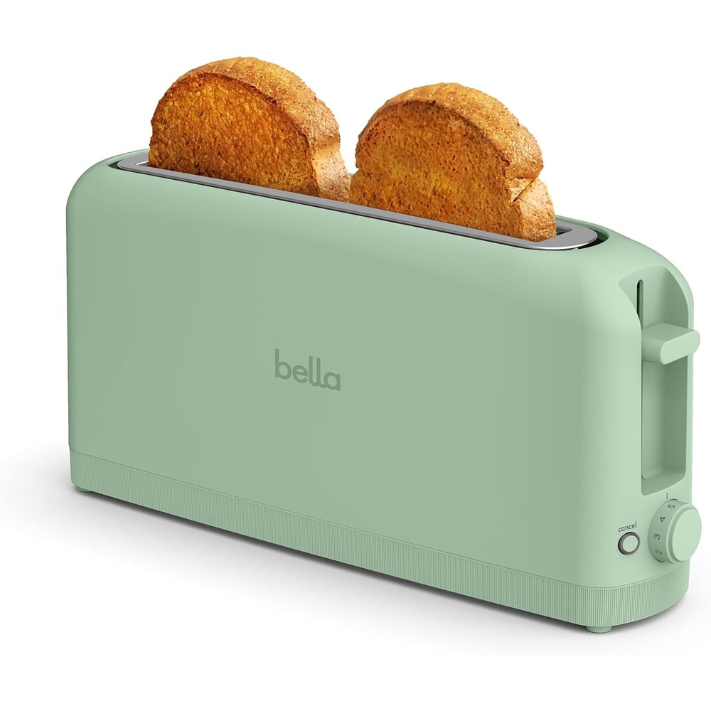 image:imagebella 2 Slice Slim Toaster Fitsanywhere Kitchenware 6 Setting Shade Control with Reheat amp Cancel Buttons Fits sourdough 10 Long Slot Anti Jam amp Auto Shutoff 900 Watt OatmilkSea Glass