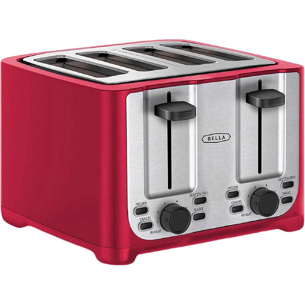 image:imagebella 2 Slice Toaster with Auto Shut Off  Extra Wide Slots amp Removable Crumb Tray and Cancel Defrost amp Reheat Function  Toast Bread Bagel amp Waffle BlackStainless Steel and Red