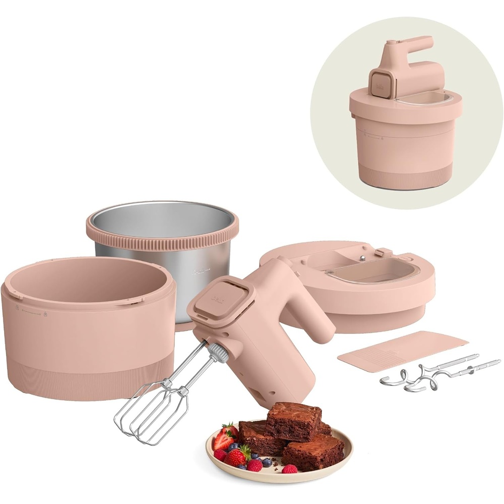 image:imagebella 35 Qt Hand amp Stand Mixer 2 in 1 Electric Mixer with Bowl Dough Hook Whisk amp Egg Beater Multifunctional Handheld Mixer for Baking 200 Watt OatmilkBlossom
