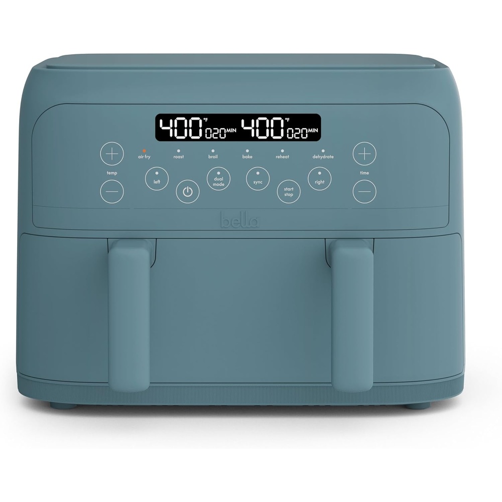 image:imagebella 4 Qt TriZone Air Fryer EverGood Ceramic Nonstick Coating Dual Basket Design w Removable Divider Digital Touchscreen Control w 6 Preset Cooking Options 1200 Watt 3lb Capacity BlossomSurf