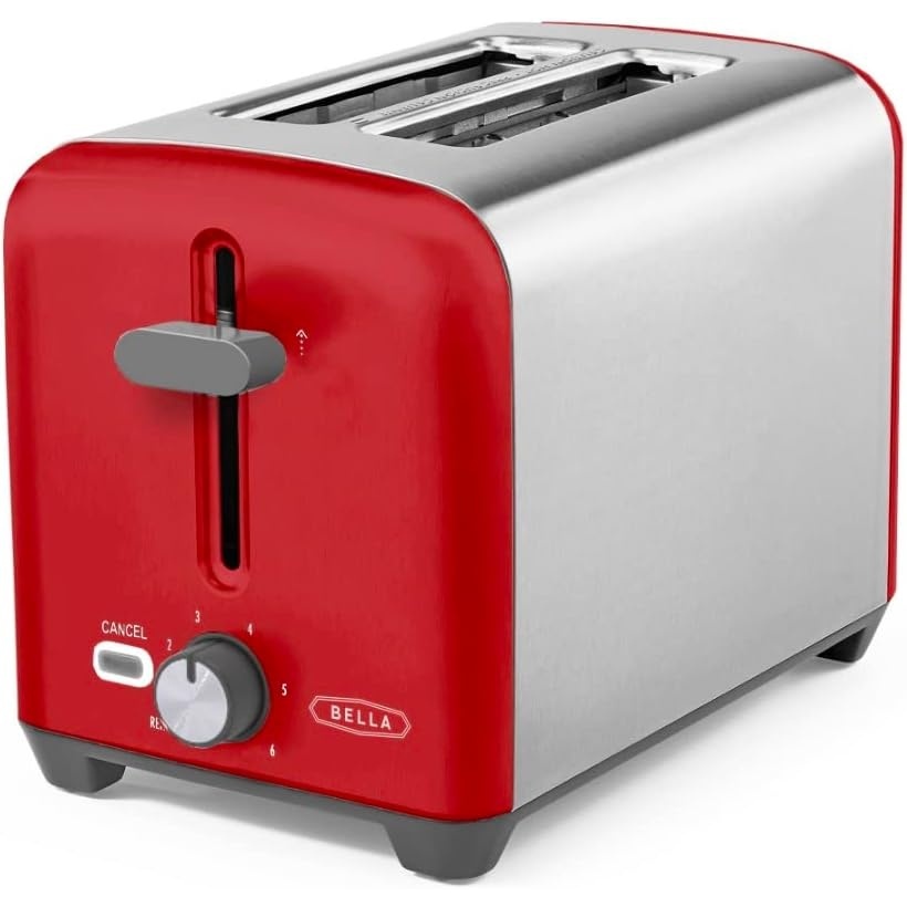 image:imagebella 4 Slice Toaster with Auto Shut Off Extra Wide Slots and Removable DropDown Crumb Tray with Cancel and Reheat Function For Texas Toast Large Bread amp Bagel Stainless SteelStainless Steel and Red