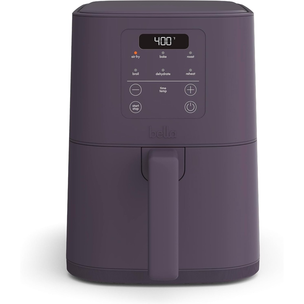 image:imagebella 4Qt Slim Air Fryer Fitsanywhere Kitchenware EverGood Ceramic Nonstick Coating Adjustable Temperature 6 Preset Cooking Options 60 Min Auto Shutoff w Audible Tone 33lb Capacity OatmilkPlum