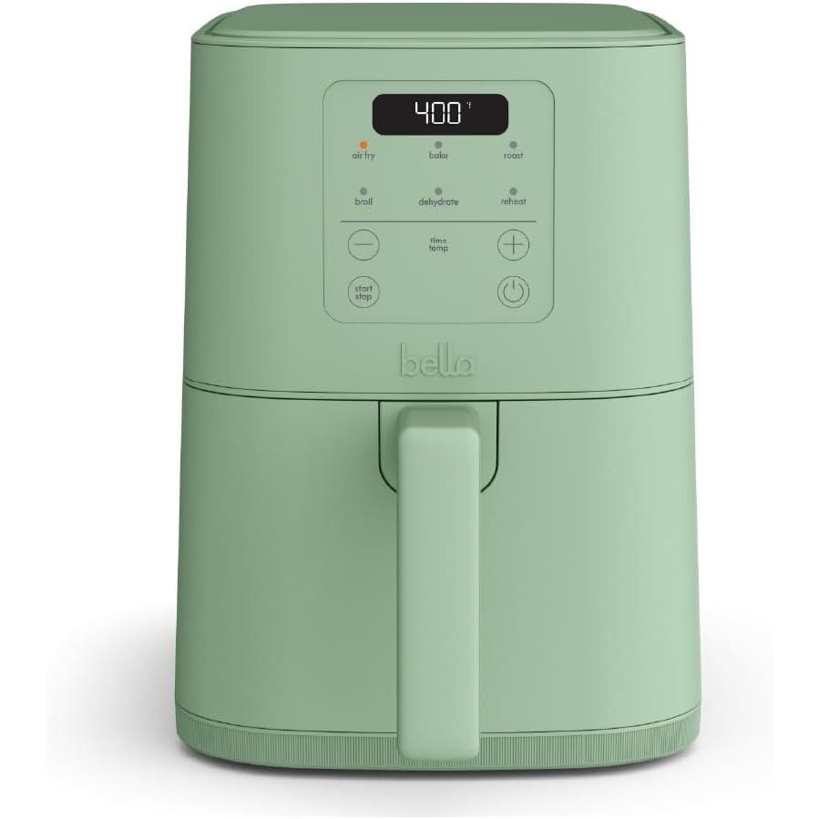 image:imagebella 4Qt Slim Air Fryer Fitsanywhere Kitchenware EverGood Ceramic Nonstick Coating Adjustable Temperature 6 Preset Cooking Options 60 Min Auto Shutoff w Audible Tone 33lb Capacity OatmilkSeaglass