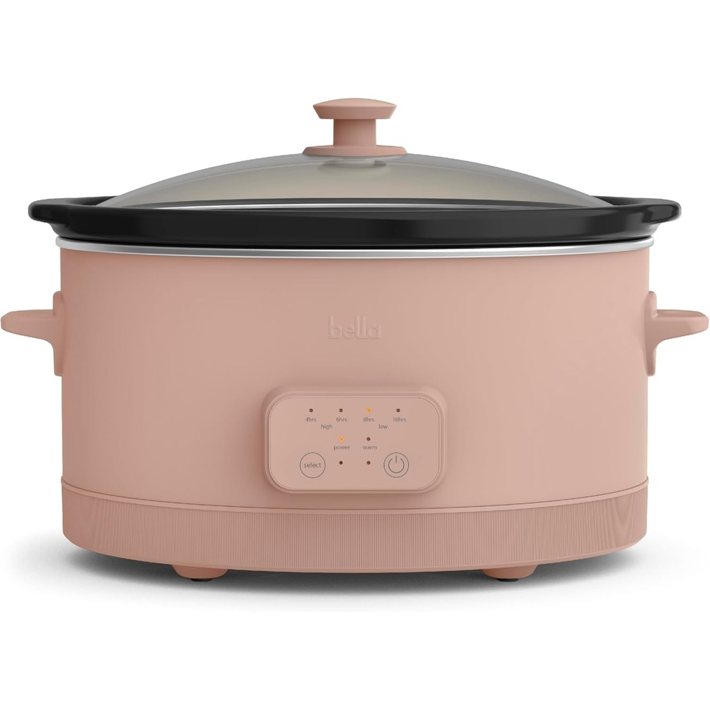 image:imagebella 60 Qt Programmable Slow Cooker Ceramic Nonstick Coating Adjustable Temperature amp Cooking Times Dishwasher Safe Stoneware Pot amp Tempered Glass Lid Tangle Free Cord Wrap OatmilkBlossom