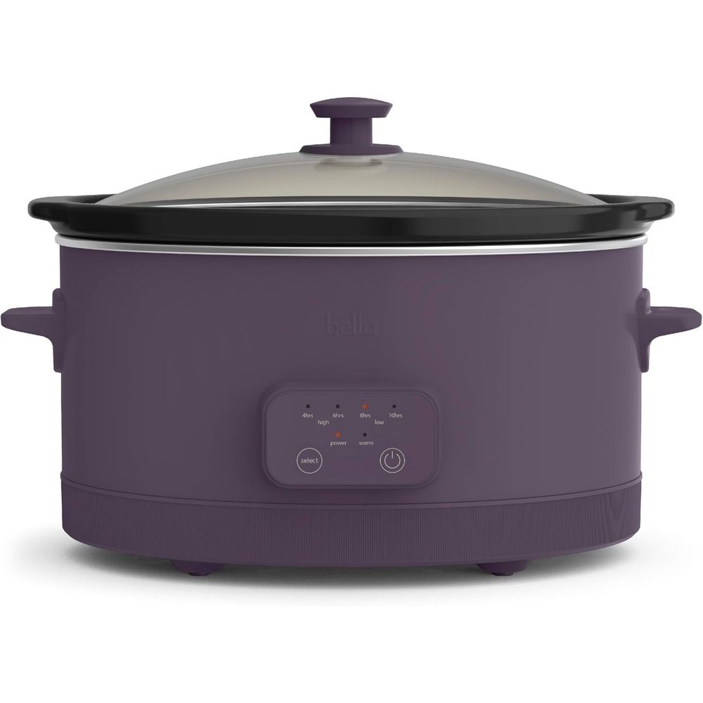 image:imagebella 60 Qt Programmable Slow Cooker Ceramic Nonstick Coating Adjustable Temperature amp Cooking Times Dishwasher Safe Stoneware Pot amp Tempered Glass Lid Tangle Free Cord Wrap OatmilkPlum