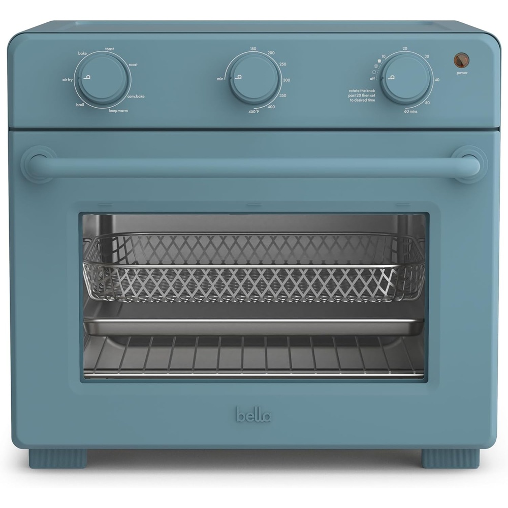 image:imagebella Air Fry Toaster Oven 7 Preset Cooking Options DishwasherSafe EverGood Coated Trays Included 60Minute Auto Shutoff w Audible Timer Power Indicator Light 1700 Watt OatmilkSurf