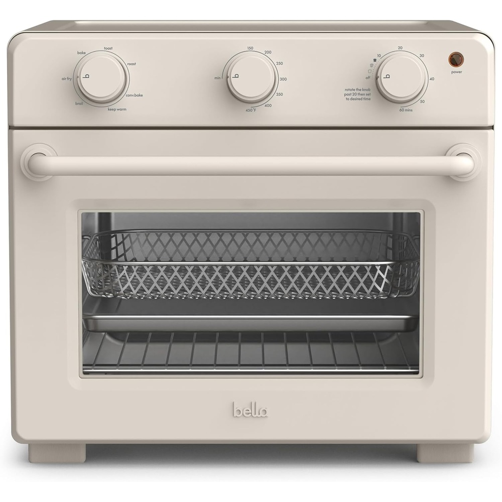 image:imagebella Air Fry Toaster Oven 7 Preset Cooking Options DishwasherSafe EverGood Coated Trays Included 60Minute Auto Shutoff w Audible Timer Power Indicator Light 1700 Watt OatmilkOatmilk