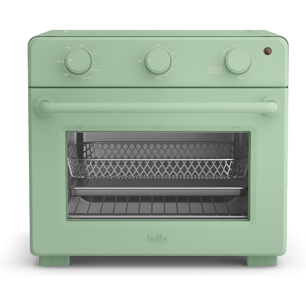 image:imagebella Air Fry Toaster Oven 7 Preset Cooking Options DishwasherSafe EverGood Coated Trays Included 60Minute Auto Shutoff w Audible Timer Power Indicator Light 1700 Watt OatmilkSeaglass