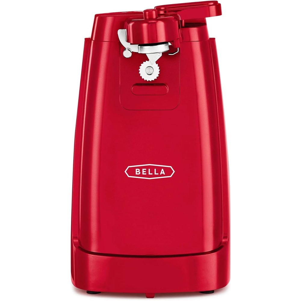 image:imagebella Electric Can Opener and Knife Sharpener Removable Cutting Lever Cord Storage Stainless Steel Blade OatmilkRed