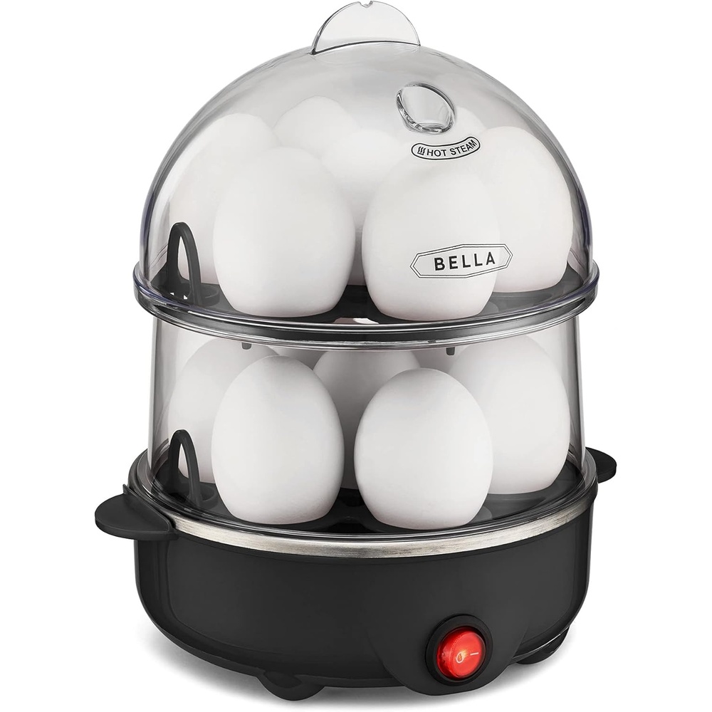 image:imagebella Electric Egg Cooker 14 Eggs Capacity Tray Double Stack for Poached Scrambled Hard Medium amp Soft Boiled Eggs Omelets and Steamed Dumplings Auto Shutoff 360 Watt OatmilkBlack