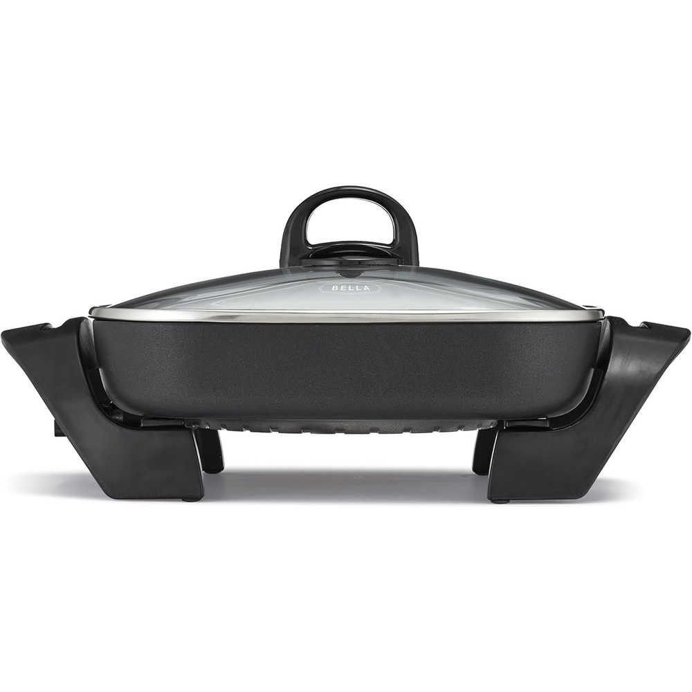 image:imagebella Make amp Take Electric Skillet Fitsanywhere kitchenware EverGood Ceramic Coating Adjustable Temperature amp DishwasherSafe Tempered Glass Lid Cast Aluminum Base 1200 Watt OatmilkBlack