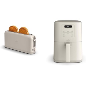 BELLA Slim 2 Slice Toaster + 4Qt Slim Air Fryer, Fits-anywhere™ Kitchenware, Small Air Fryer w 6 Preset Cooking Options and Slim Toaster w 6 Shades Control, Oatmilk