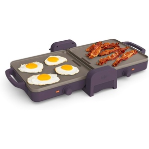 Bella 10″x 20″ Ceramic Fold-n-Store Dual Temp Griddle, Fits-anywhere Kitchenware, EverGood Ceramic Nonstick Coating, 2 Temperature Zones up to 400°F​, Dishwasher Safe Drip Tray, 1500 Watt, Oatmilk(Plum)