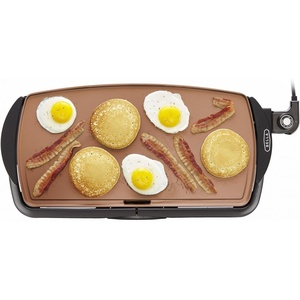bella 10″ x 20″ Electric Griddle with Warming Tray, EverGood™ Ceramic Nonstick Coating & Removable Temperature Probe, Dishwasher-Safe Drip Tray & Cool Touch Handles, 1500 Watt, Oatmilk(Copper)
