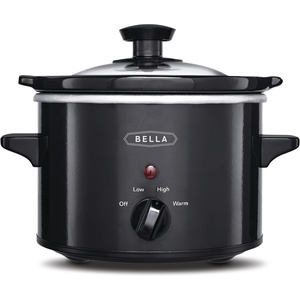 bella 1.5 Qt Slow Cooker with 3 Heat Manual Control, Ceramic Nonstick Coating, Dishwasher Safe Stoneware Pot and Tempered Glass Lid, Tangle Free Cord Wrap & Cool Touch Handles, Oatmilk(Black)
