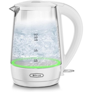 bella 1.7 Liter Glass Electric Kettle, Quickly Boil 7 Cups of Water in 6-7 Minutes, Soft Blue LED Lights Illuminate While Boiling, Cordless Portable Water Heater, Carefree Auto Shut-Off, Black(White / Green)