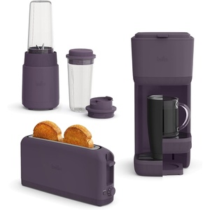 bella 2 Slice Slim Toaster + 6 Pcs Rocket Blender + Single Serve Kcup Coffee Maker, Smart Toaster w 6 Shades Control, Portable Smoothie Maker & Compact Coffee Machine, Plum(Plum)