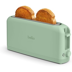 bella 2 Slice Slim Toaster, Fits-anywhere™ Kitchenware, 6 Setting Shade Control with Reheat & Cancel Buttons, Fits sourdough, 10” Long Slot, Anti Jam & Auto Shutoff, 900 Watt, Oatmilk(Sea Glass)