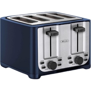 bella 2 Slice Toaster with Auto Shut Off – Extra Wide Slots & Removable Crumb Tray and Cancel, Defrost & Reheat Function – Toast Bread, Bagel & Waffle, Black(Stainless Steel and Blue)