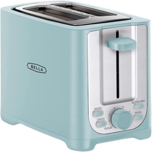 bella 2 Slice Toaster with Auto Shut Off – Extra Wide Slots & Removable Crumb Tray and Cancel, Defrost & Reheat Function – Toast Bread, Bagel & Waffle, Black(Aqua)