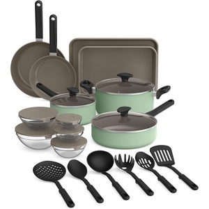 bella 21 Piece Kitchen Set with EverGood™ Ceramic Nonstick Coating​, Dishwasher & Oven Safe, All Stovetops Compatible, Tempered Glass Lids & Cool Touch Handles, Seaglass(Seaglass)