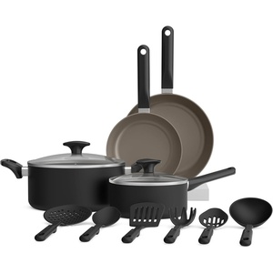 bella 21 Piece Kitchen Set with EverGood™ Ceramic Nonstick Coating​, Dishwasher & Oven Safe, All Stovetops Compatible, Tempered Glass Lids & Cool Touch Handles, Black(Black)