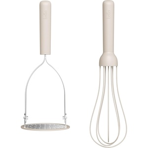 bella 2-Piece Compact Masher and Whisk Set, Fold Flat, Stainless steel and silicone, Foldable Masher, Ballon Whisk, Flat Whisk, Non-stick, Nonslip, Heat safe to 425°F, Oatmilk(Oatmilk)