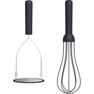 bella 2-Piece Compact Masher and Whisk Set, Fold Flat, Stainless steel and silicone, Foldable Masher, Ballon Whisk, Flat Whisk, Non-stick, Nonslip, Heat safe to 425°F, Oatmilk(Slate)