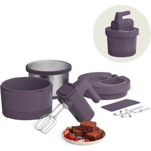 bella 3.5 Qt Hand & Stand Mixer, 2 in 1 Electric Mixer with Bowl, Dough Hook, Whisk & Egg Beater, Multifunctional Handheld Mixer for Baking, 200 Watt, Oatmilk(Plum)